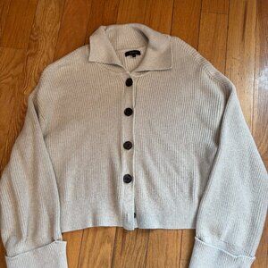 Quince Cropped Cotton Cardigan Polo Collar L
